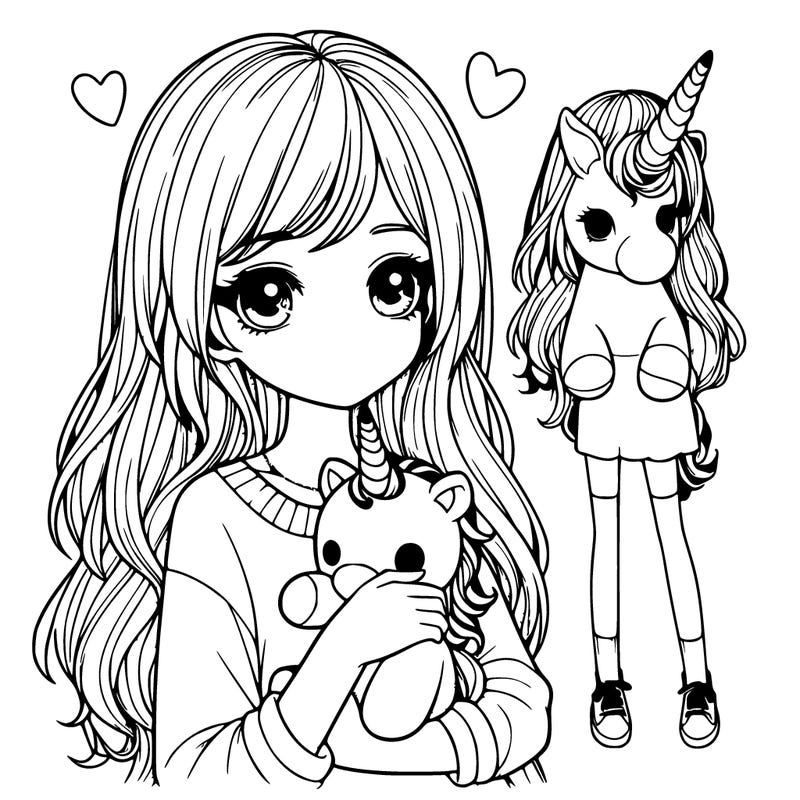 realistic girl holding a unicorn plushie