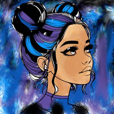 realistic girl with buns on the top of her head