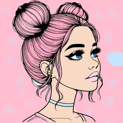 realistic girl with buns on the top of her head