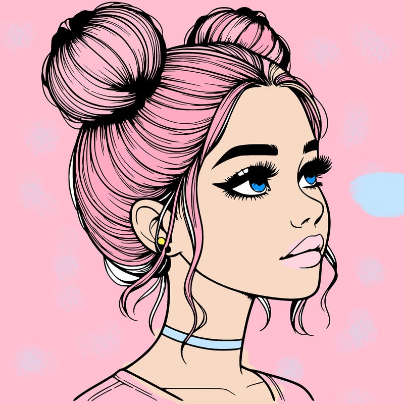 realistic girl with buns on the top of her head