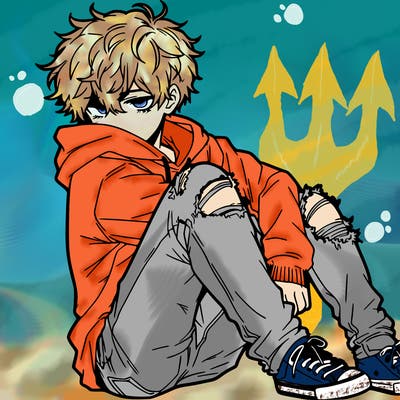 a male hoddie ripped jeans messy hair anime