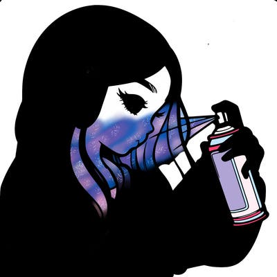 a realistic girl spray painting