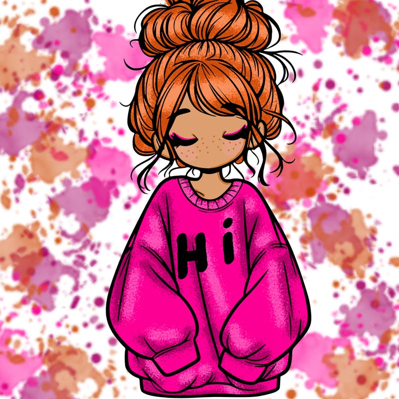 girl with baggy sweatshirt and messy bun