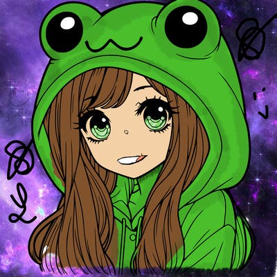 a pretty girl wearing a frog hoodie portrait with long hair