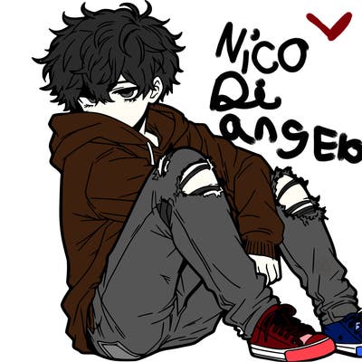 a male hoddie ripped jeans messy hair anime