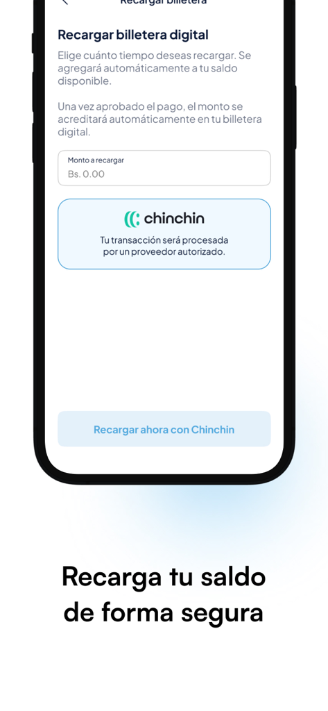 Digital wallet recharge interface for Estacionate plus app