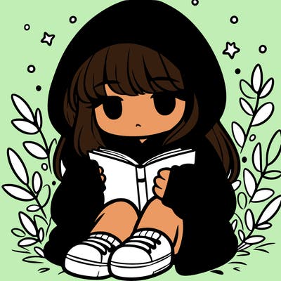 girl in oversized hoodie reading a book