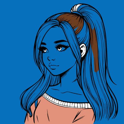 realistic girl with a high ponytail