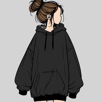 realistic girl with a oversized sweatshirt on and a bun