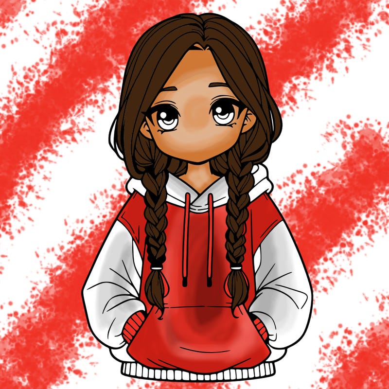 a realistic girl with a oversized hoodie and she has braids