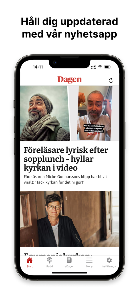 Dagen.se - Smartphone screen displaying the Dagen.se Swedish news app with headlines and articles