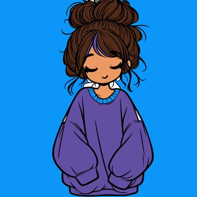 girl with baggy sweatshirt and messy bun