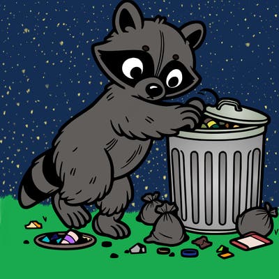raccoon digging in the trashcan