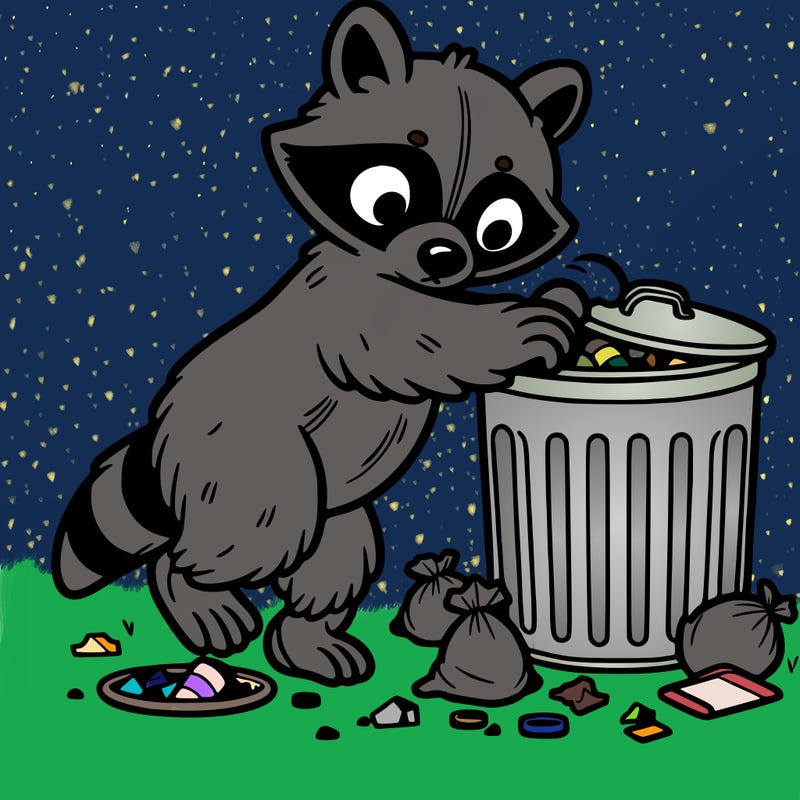raccoon digging in the trashcan