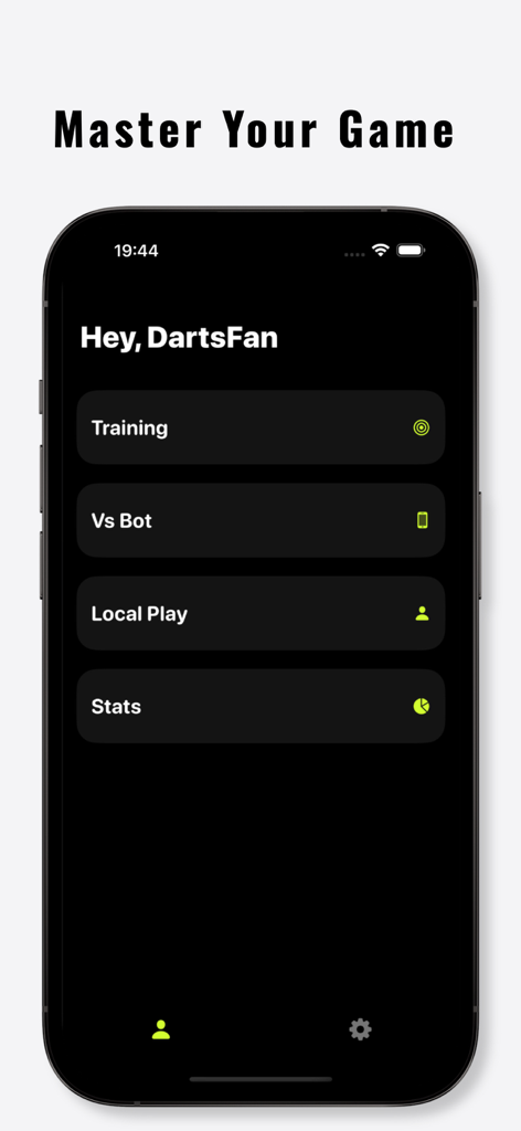 Dart Bot app home screen menu with training and stats options