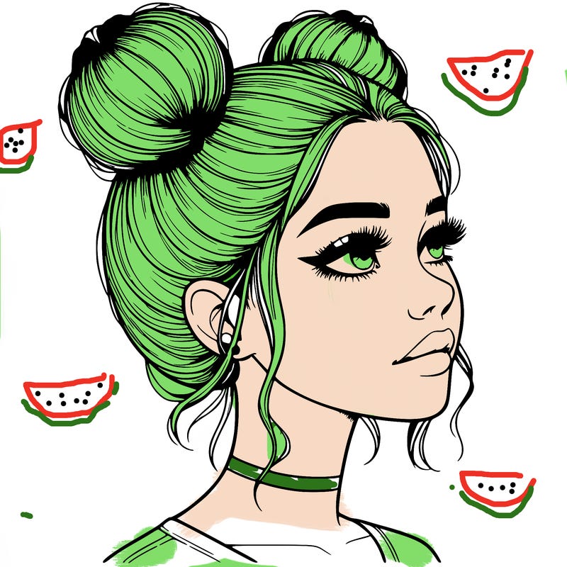 realistic girl with buns on the top of her head