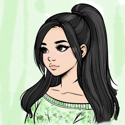 realistic girl with a high ponytail