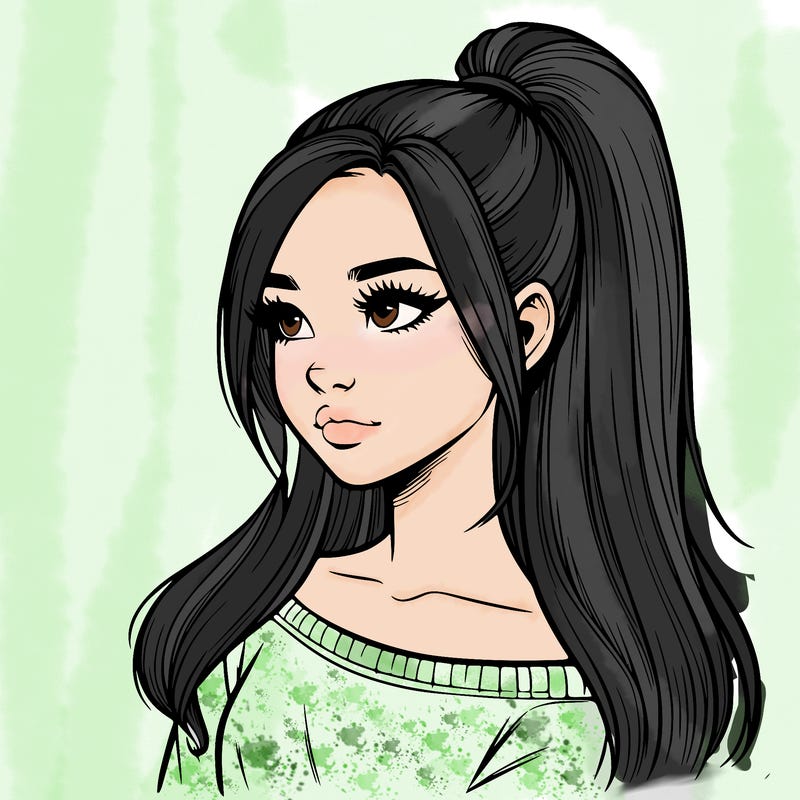 realistic girl with a high ponytail