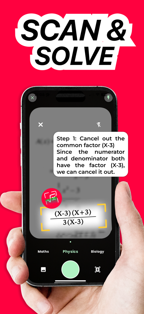 AI宿題ヘルパーアプリを使用してステップバイステップの解答を提供する数式をスキャンするスマートフォン