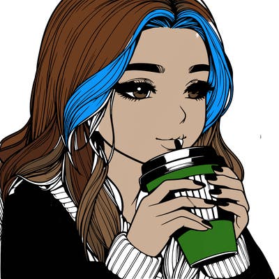 realistic girl drinking coffee