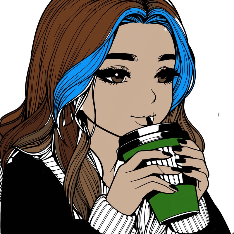 realistic girl drinking coffee