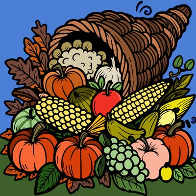 a cornucopia spilling out autumn fruit%2c vegetable