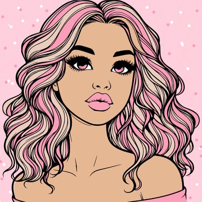 realistic girl with wavy hair and lips