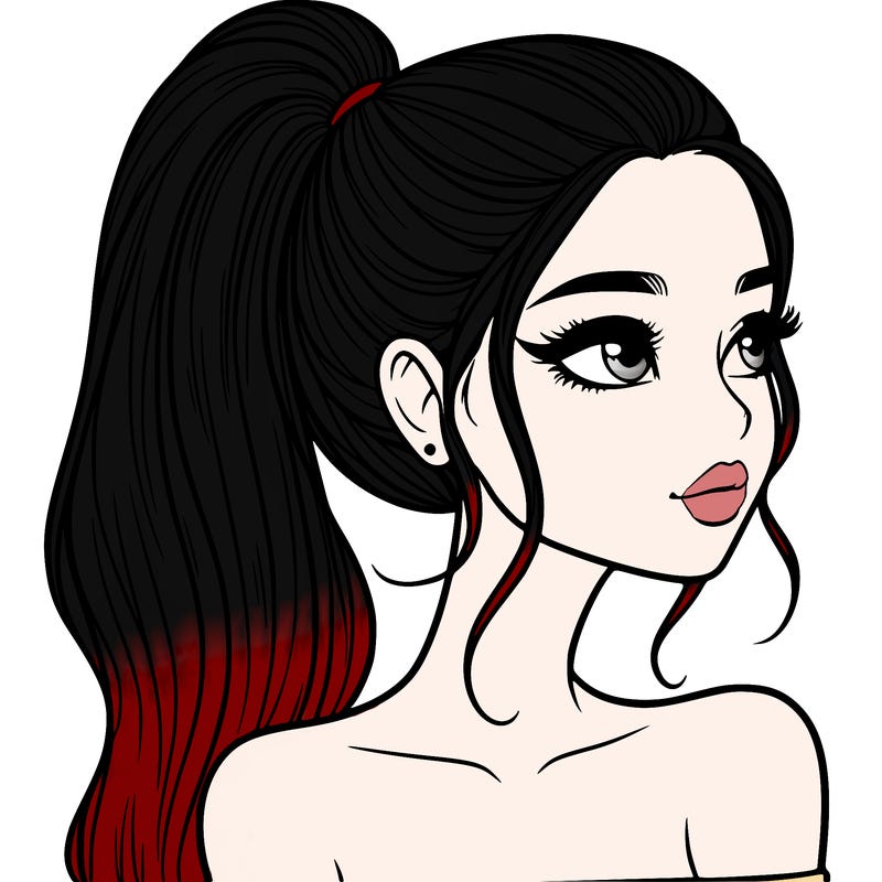 a beautiful and realistic girl with a high pony tail