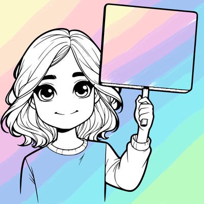 realistic girl holding up a sign