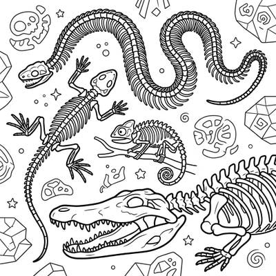 Delight in a fascinating journey through prehistory with our Reptile Skeletons coloring page, specially designed to offer comfort and cognitive engagement for seniors. Featuring large print and clear outlines, this accessible template provides a relaxing and stimulating coloring experience.