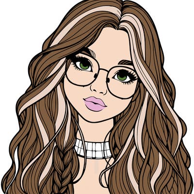 girl with long hair and freckles and glasses realistic