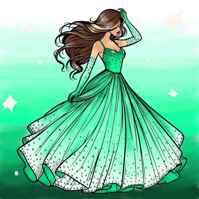 realistic woman with dress flowing in the wind