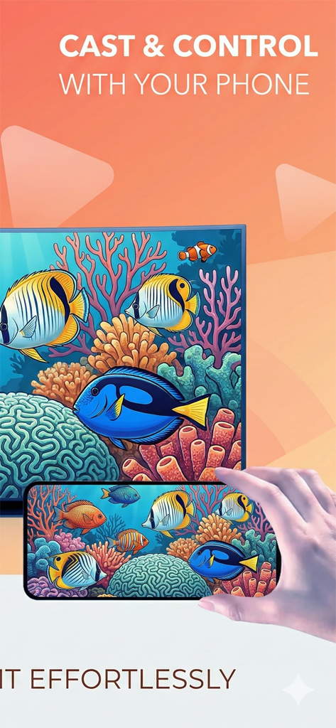 iPhone mirroring a colorful underwater video to a large TV screen using Anyview Cast