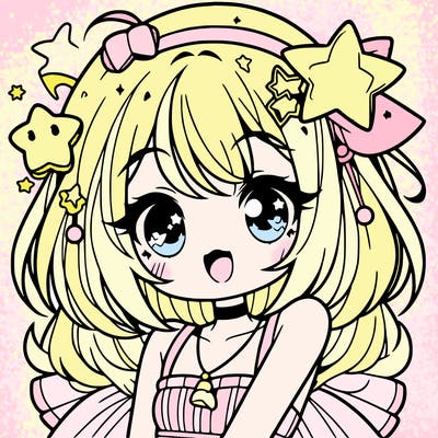 cute anime girl with star accessories