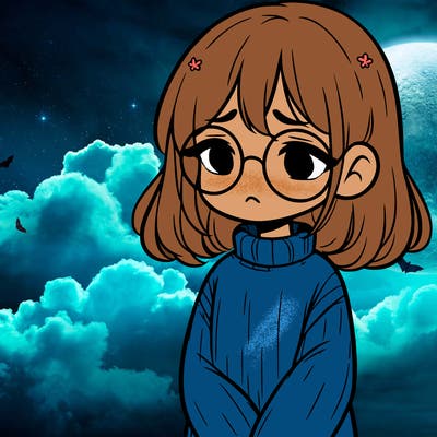 sad girl with glasses in a sweater