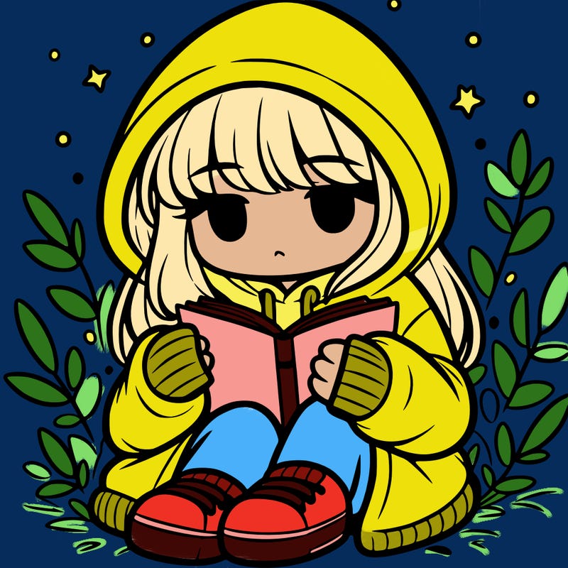 girl in oversized hoodie reading a book