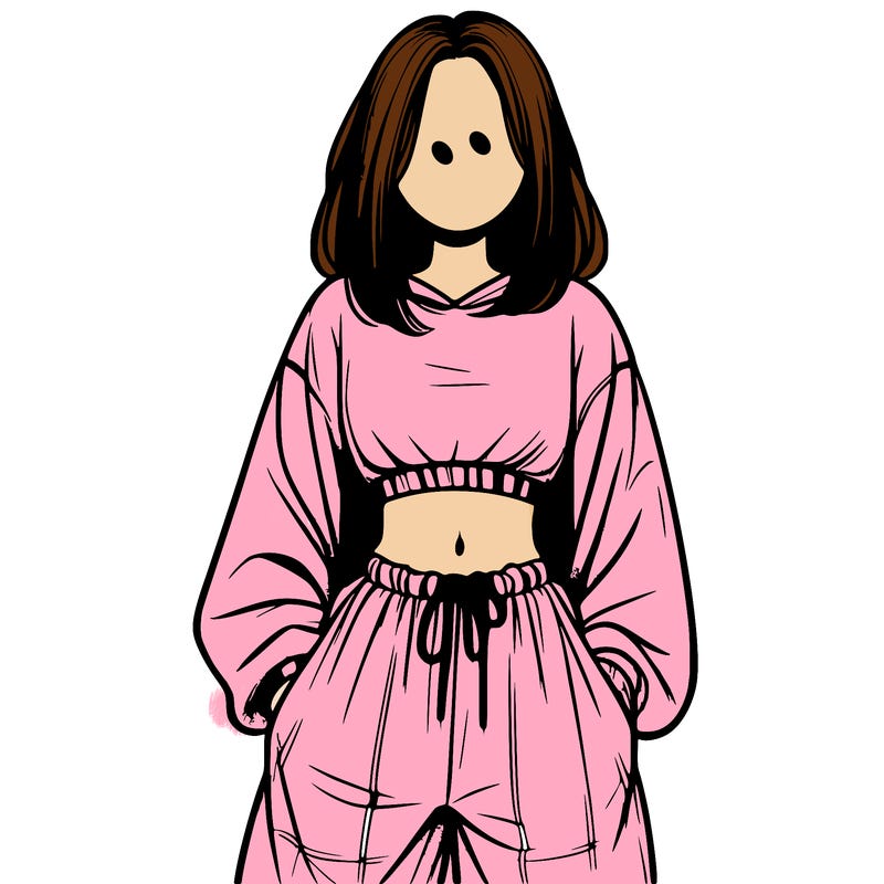 realistic girl faceless with baggy pants and a crop top