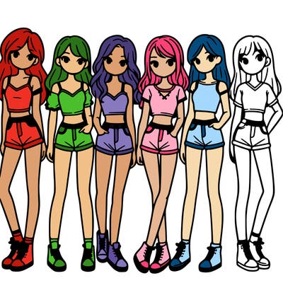 a group of girls wearing crop tops and shorts