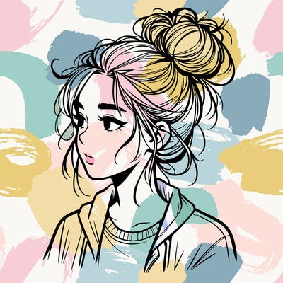 realistic teenage girl with a messy bun