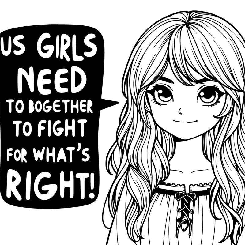 realistic girl detailed saying “ us girls need to stick together and fight for what’s right! “