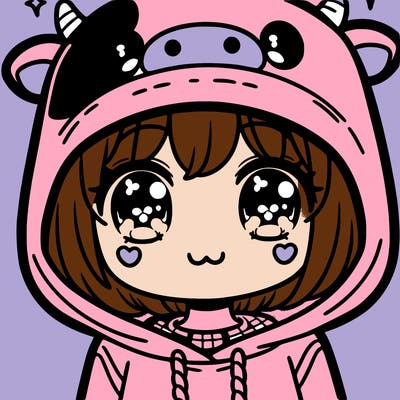 kawaii girl with cow hoodie