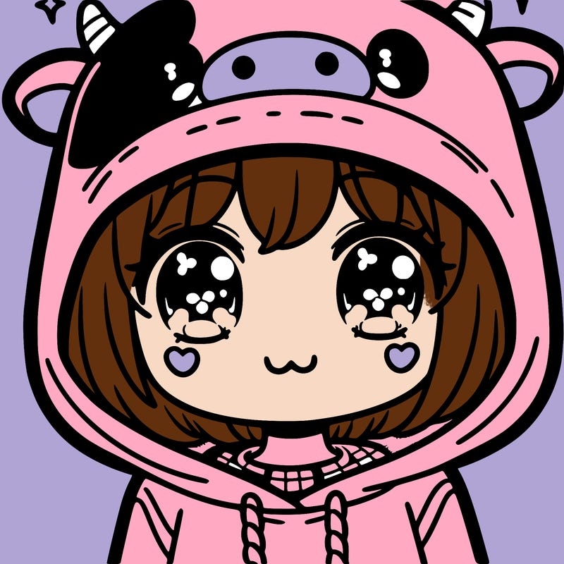 kawaii girl with cow hoodie