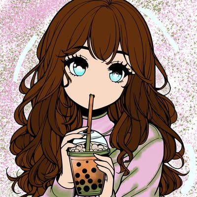 realistic girl drink a boba