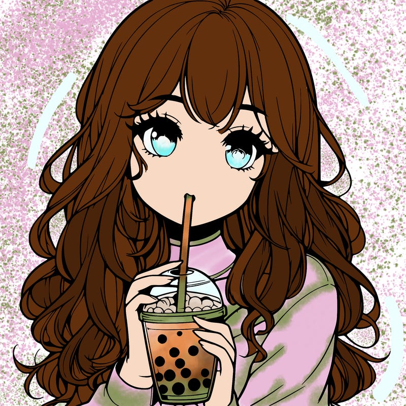 realistic girl drink a boba