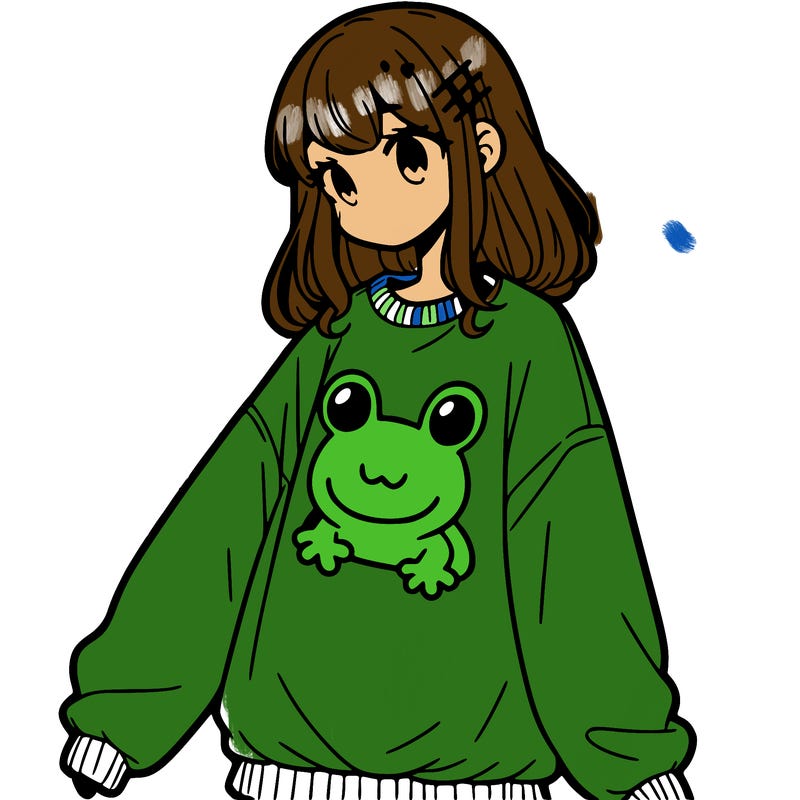 girl wearing frogging sweatshirt