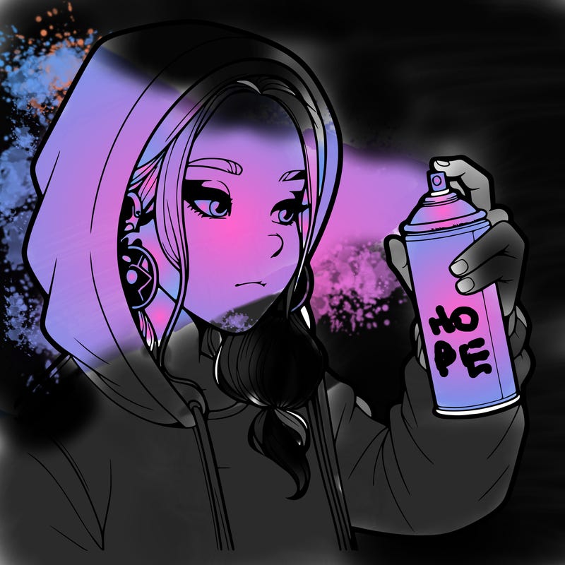 a realistic girl, spray painting