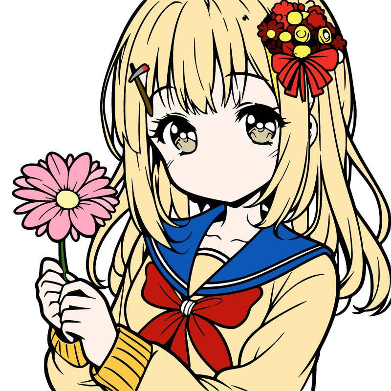 anime girl holding a flower