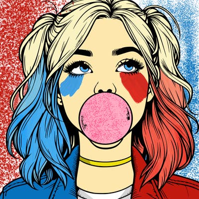 realististic girl blowing bubble -gum