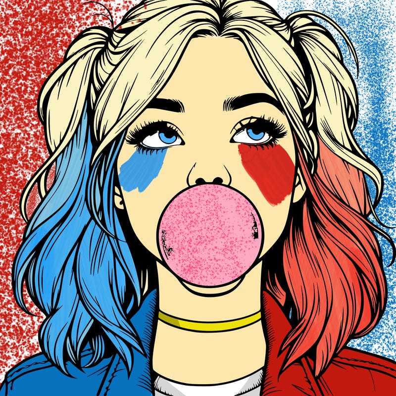 realististic girl blowing bubble -gum