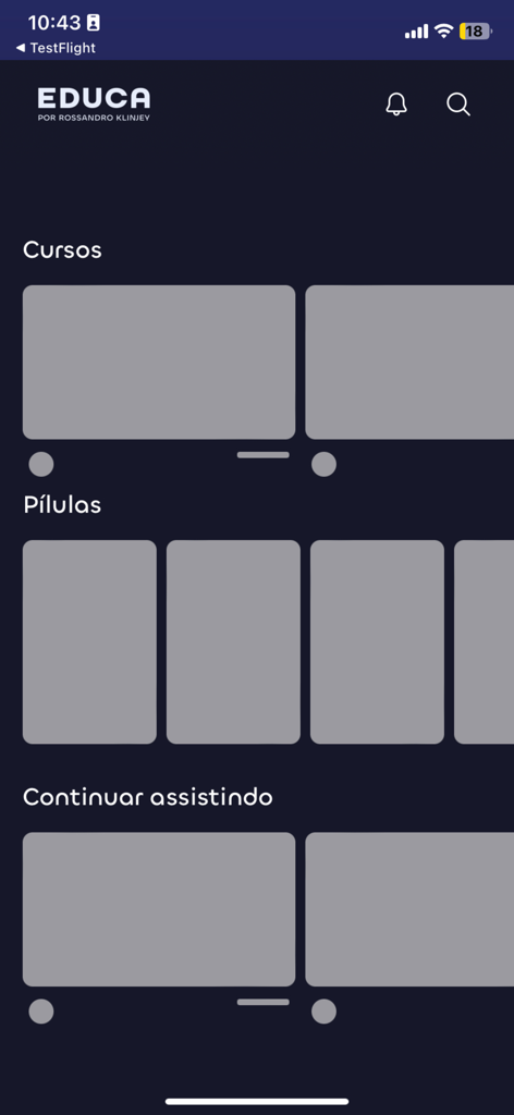 Educa Play - Interface of the Educa Play app showing sections for courses short video lessons and continue watching options